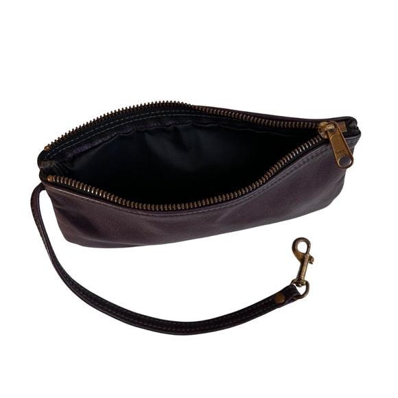 Vintage Leather Detachable Wristlet Pouch- Eggplant Purple - Picture 6 of 11